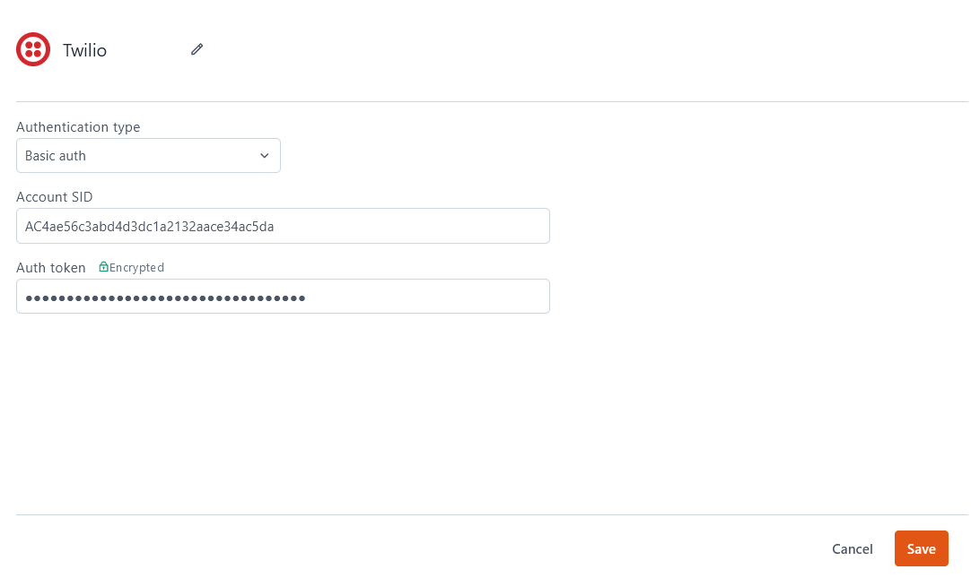 Configuring a Twilio datasource.